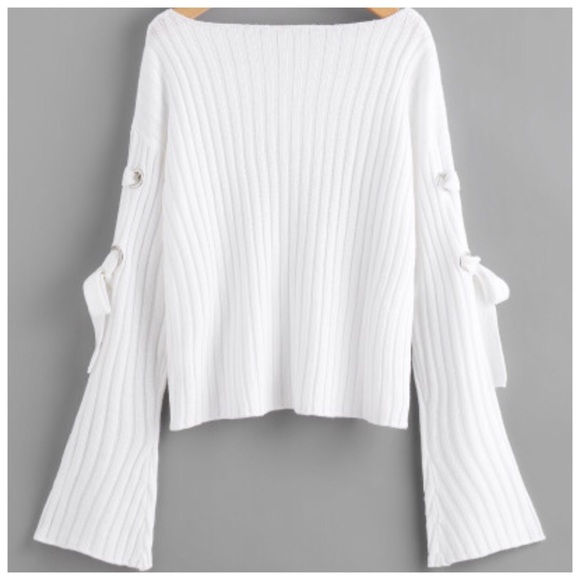 White Tie Flare Sleeve All Season Sweater - Picture 4 of 5